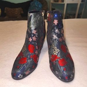 Black brocade/floral booties